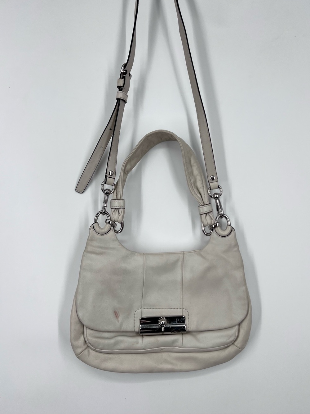 Coach Vintage White Leather Kristin Hippie Hobo Bag FLAWED